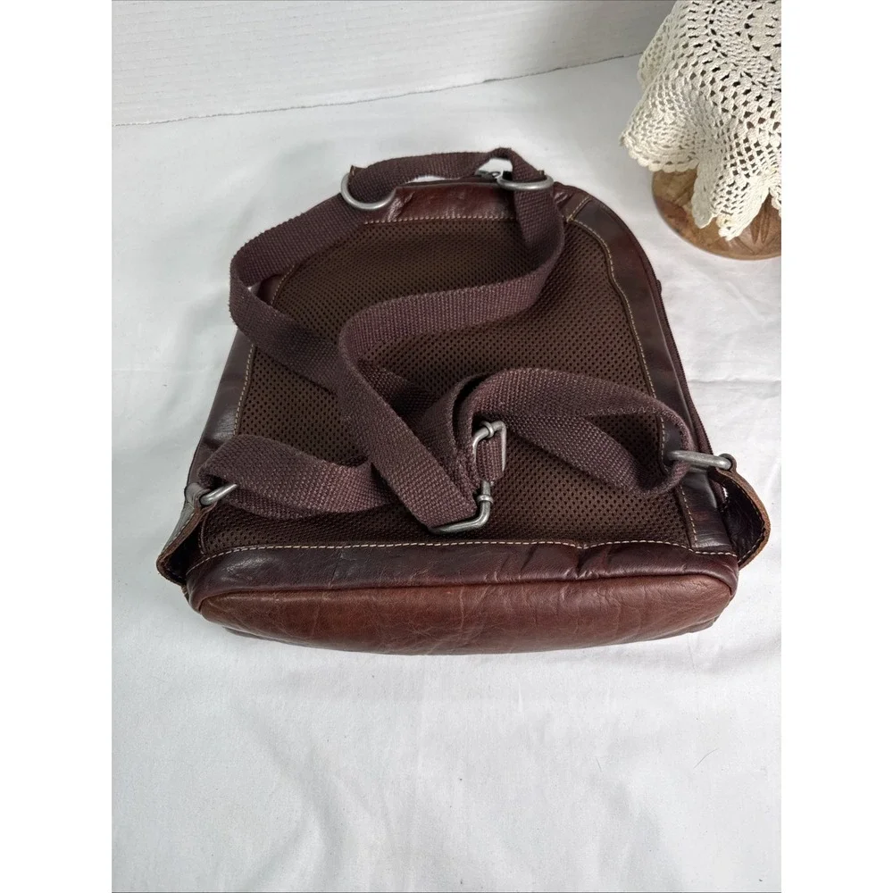 Jack Georges Voyager Small Brown Leather Crossbody Backpack Unisex.